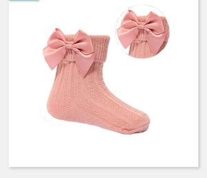 Soft Touch Rose Gold Satin Bow Ankle Socks - Newborn-6 Months Only (LAST ONE)