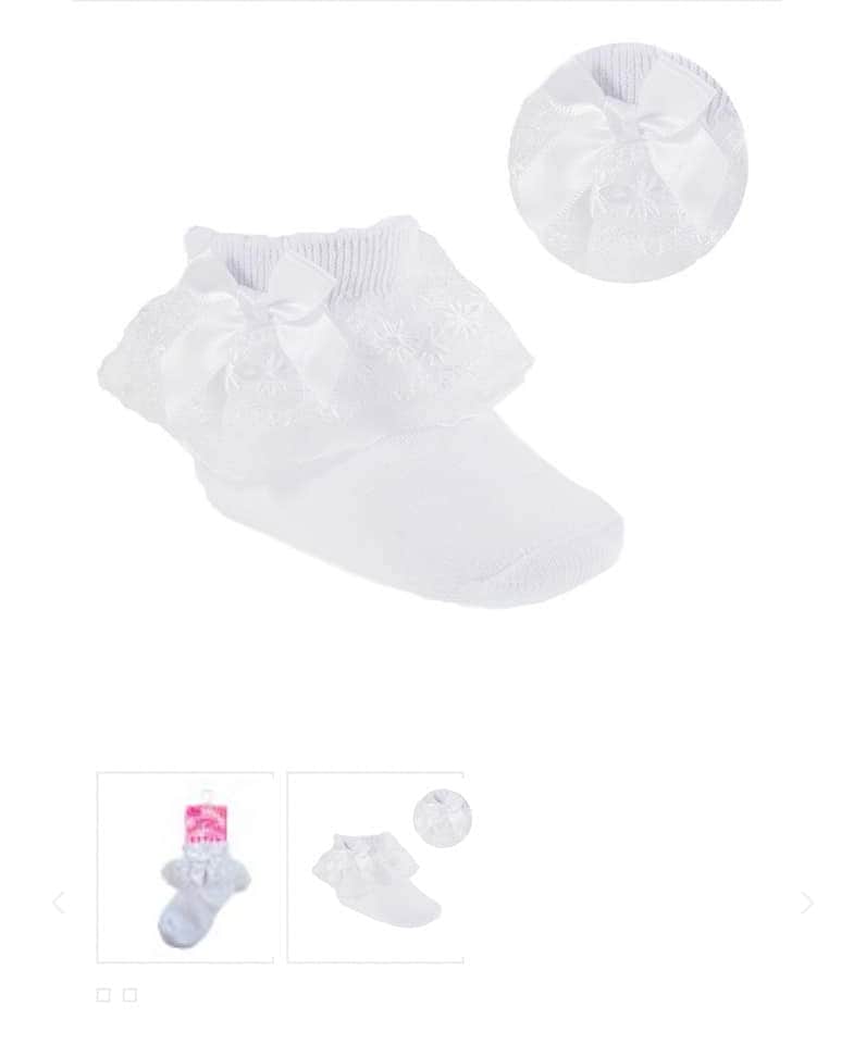 Soft Touch White Ribbon Bow Floral Lace White Ankle Socks - Newborn-6 Months (LAST ONE)