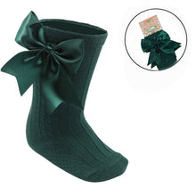 Load image into Gallery viewer, Moss Green Luxury Large Bow Knee High Socks - Newborn To 12 Months
