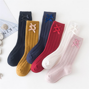 Ribbed Knee High Double Bow Socks - Age 3 To 12 Years