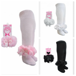 Frilly Organza Tights With Ribbon Bow - Newborn To 6 Months